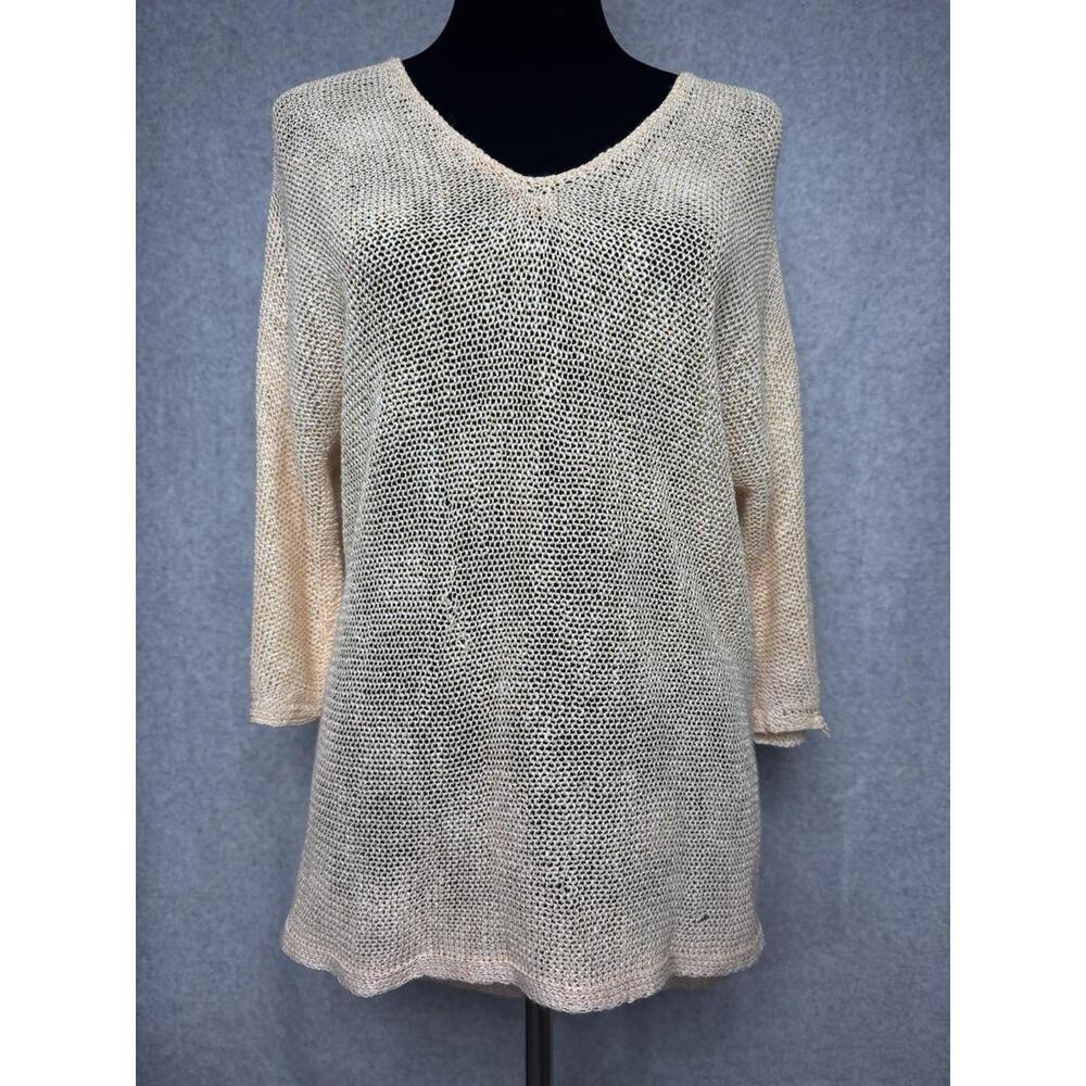 Nic + Zoe Women's Petite M  Chainmail Knit Peach Boho Beach Festival Linen Blend